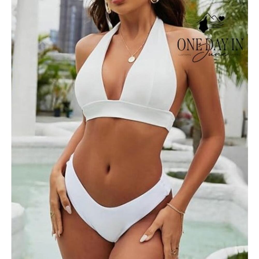 Blooming Jelly Halter Triangle High Cut Bikini Swimsuit Size L